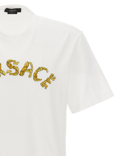 Shop Versace Logo Embroidery T-shirt In White