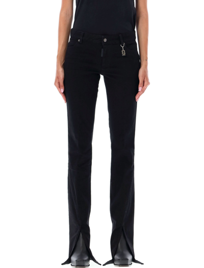 Dsquared2 Stretch Denim Jeans Trumpet With Ankle Slit 19cm In Black