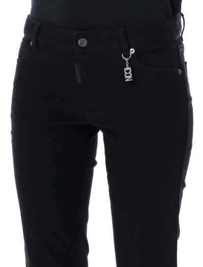 Dsquared2 Stretch Denim Jeans Trumpet With Ankle Slit 19cm In Black