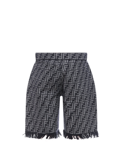 Fendi Men Ff Denim Bermuda Shorts In Gray