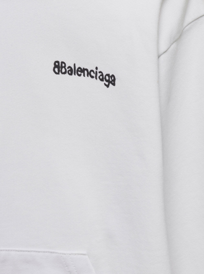 Shop Balenciaga White Hoodie With Contrasting Logo Print In Cotton Boy