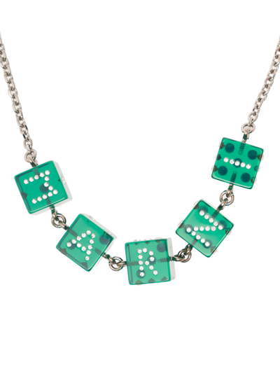 Shop Marni Chain Necklace With Branded Dice-shaped Charms In Green Transparent Resin Woman
