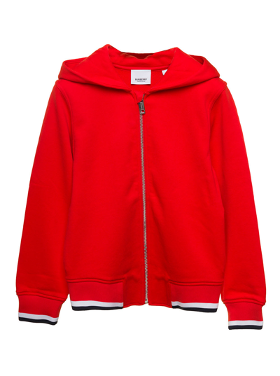 Shop Burberry Red Hoodie With College-style Logo Print At The Back In Cotton Boy