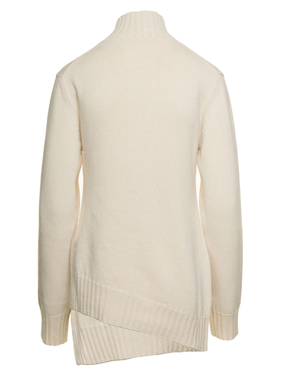 Shop Jil Sander White Mock Neck Jumper With Asymmetric Hem In Wool Woman In Beige