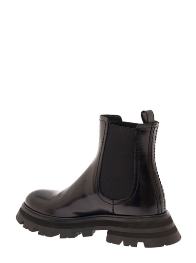 Shop Alexander Mcqueen Black Chelsea Boots With Elastic Inserts In Smooth Leather Woman