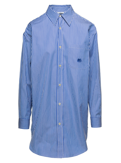 Shop Etro Blue Striped Shirt With Drawing Detail On The Pocket In Cotton Woman