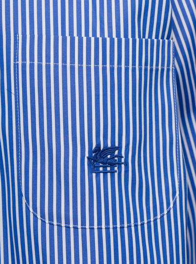 Shop Etro Blue Striped Shirt With Drawing Detail On The Pocket In Cotton Woman