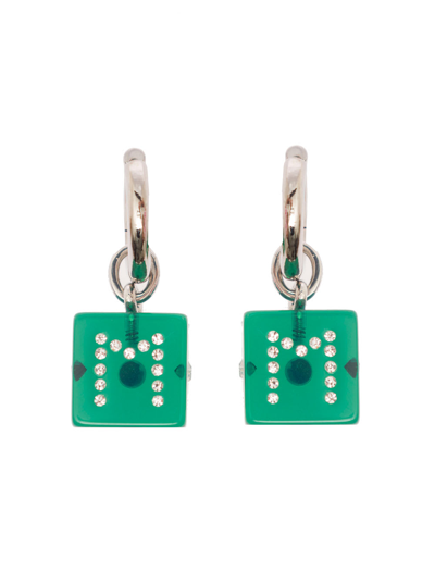 Shop Marni Hoop Earring With Dice-shaped Charm In Green Transaprent Resin Woman