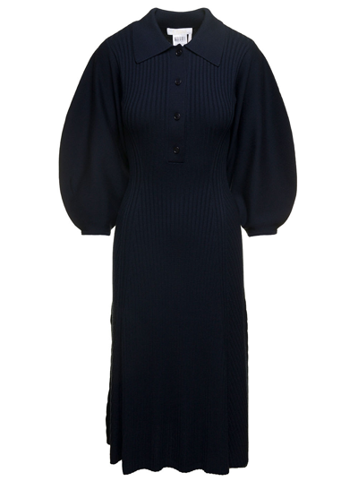 Shop Chloé Black Ribbed Midi Dress With Three-quarter Baloon Sleeves Woman In Blu