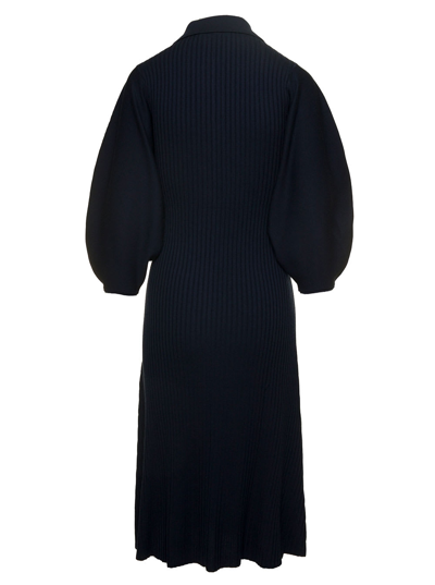 Shop Chloé Black Ribbed Midi Dress With Three-quarter Baloon Sleeves Woman In Blu