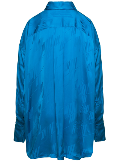 Shop Attico Diana Light Blue Shirt With All-over Logo Print And Asymmetric Hem In Viscose Woman
