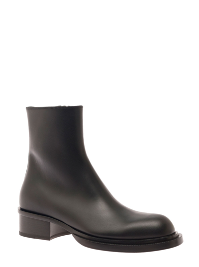 Shop Alexander Mcqueen Stack Black Round-toe Boots In Smooth Leather Man
