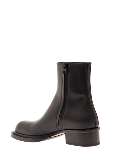 Shop Alexander Mcqueen Stack Black Round-toe Boots In Smooth Leather Man