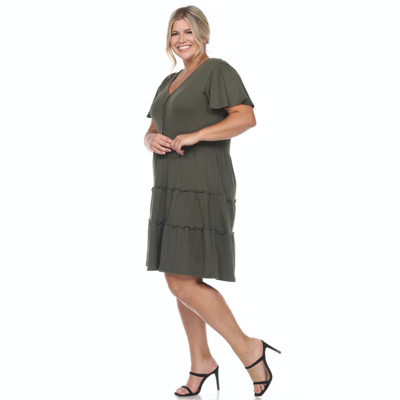 Shop White Mark Plus Size Short Sleeve V-neck Tiered Midi Dress In Green