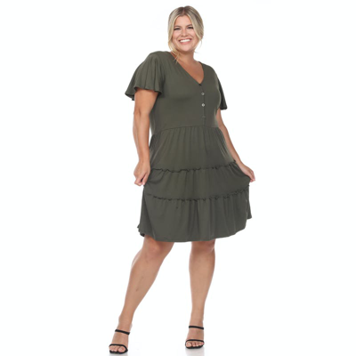 Shop White Mark Plus Size Short Sleeve V-neck Tiered Midi Dress In Green