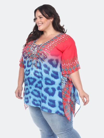 Shop White Mark Plus Size Animal Print Caftan With Tie-up Neckline In Pink
