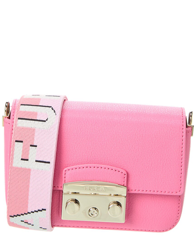 Shop Furla Metropolis Mini Webbing Strap Leather Crossbody In Pink