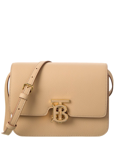 Shop Burberry Tb Small Leather Shoulder Bag In Beige