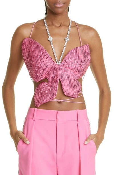 Shop Area Crystal Embellished Stretch Wool Butterfly Top In Carmine Rose