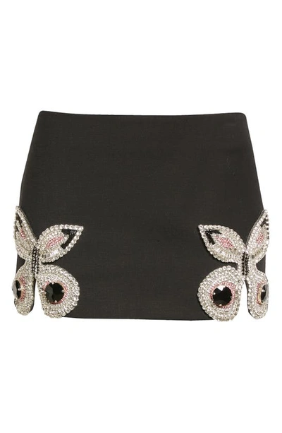 Shop Area Crystal Butterfly Stretch Wool Miniskirt In Black