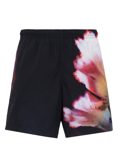 Shop Alexander Mcqueen Floral Print Swim Shorts In Black