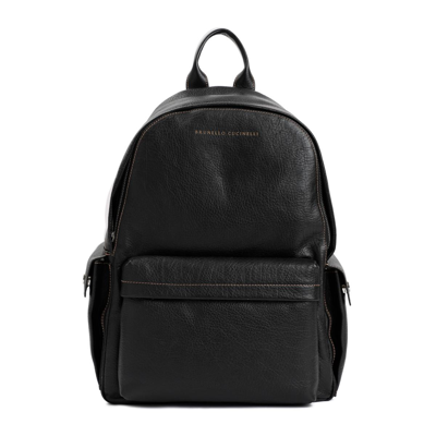 Shop Brunello Cucinelli Grained Leather Backpack Bag In Black