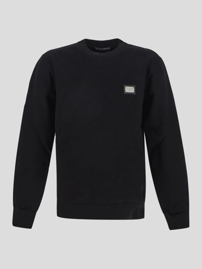 Shop Dolce & Gabbana Jersey Sweatshirt With Branded Tag In Black