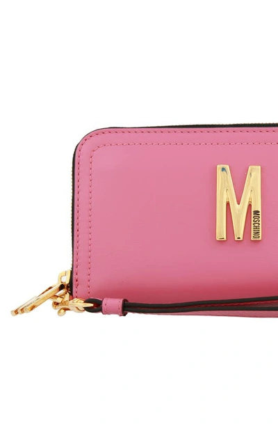Shop Moschino Logo Leather Zip Wallet In Light Pink