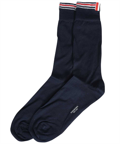 Shop Thom Browne Jersey Stitch Mid Calf In Cotton Socks In Blue