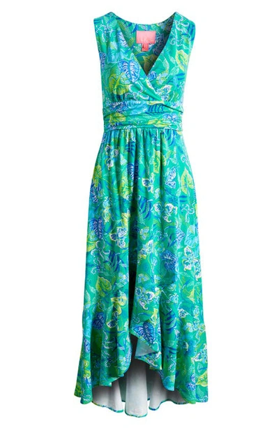 Shop Lilly Pulitzer Floral High-low Dress In Botanical Green In A Flutter