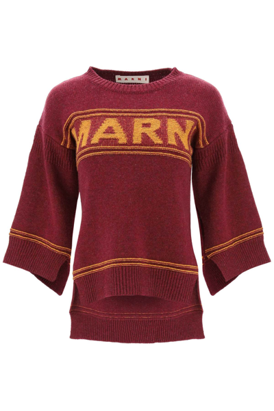 Shop Marni Sweater In Jacquard Knit With Logo In Multi-colored