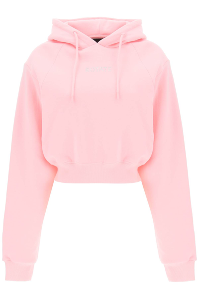 Shop Rotate Birger Christensen Rotate Cropped Hoodie With Rhinestone Studded Logo In Pink