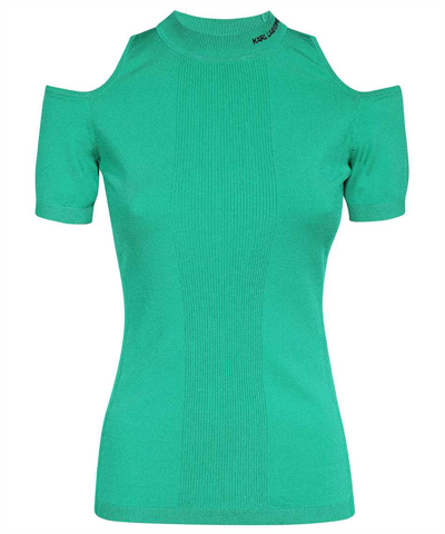 Shop Karl Lagerfeld Cold-shoulder Knitted Top In Green