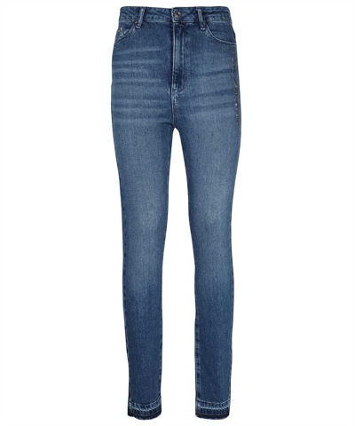 Shop Karl Lagerfeld Skinny Logo Denim Jeans In Blue