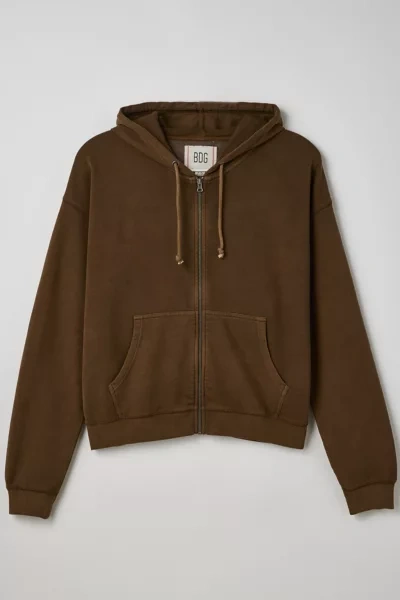 Shop Bdg Bonfire Full Zip Hoodie Sweatshirt In Brown At Urban Outfitters