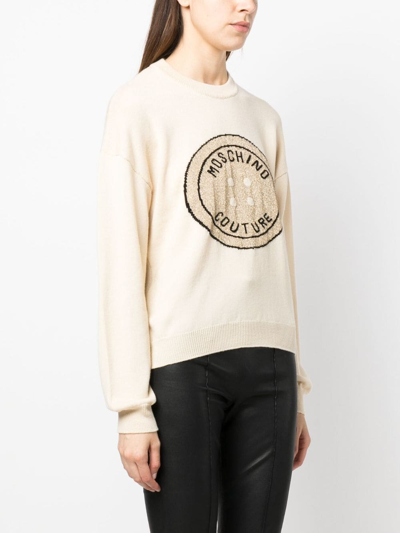 Shop Moschino Intarsia-knit Logo Wool Jumper In Neutrals