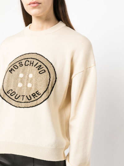 Shop Moschino Intarsia-knit Logo Wool Jumper In Neutrals