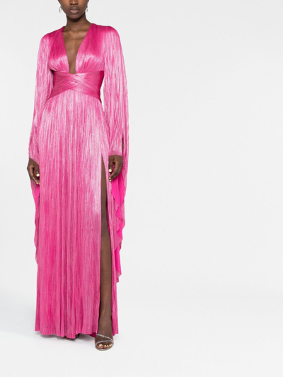 Shop Maria Lucia Hohan Crystal Plung-neck Side-slit Gown In Pink