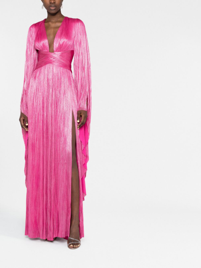 Maria Lucia Hohan Crystal Plung-neck Side-slit Gown In Pink