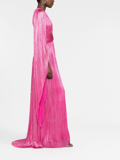 Shop Maria Lucia Hohan Crystal Plung-neck Side-slit Gown In Pink