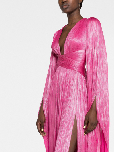 Shop Maria Lucia Hohan Crystal Plung-neck Side-slit Gown In Pink