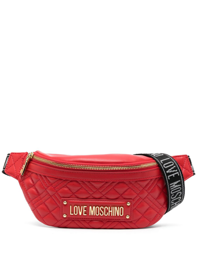 Love Moschino Quilted Logo Plaque Belt Bag In Red