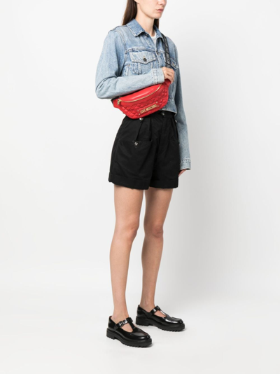 Love Moschino Quilted Logo Plaque Belt Bag In Red
