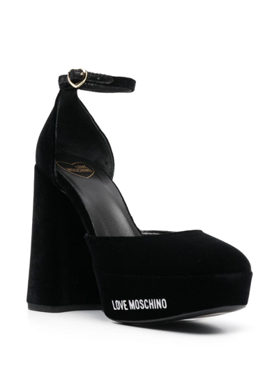 Shop Love Moschino 120mm Velvet Leather Pumps In Black