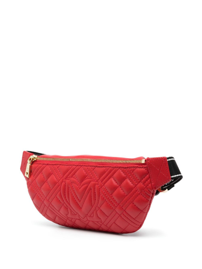Love Moschino Quilted Logo Plaque Belt Bag In Red