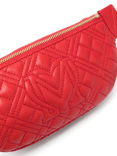 Love Moschino Quilted Logo Plaque Belt Bag In Red