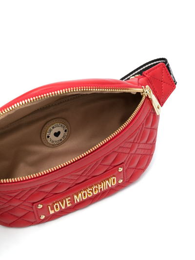 Love Moschino Quilted Logo Plaque Belt Bag In Red