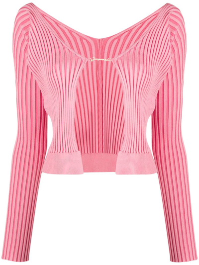 Shop Jacquemus La Maille Pralù Ribbed Cardigan In Pink