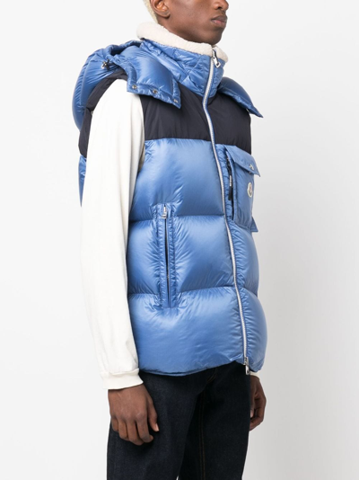 Shop Moncler Feather-down Hooded Gilet In Blue