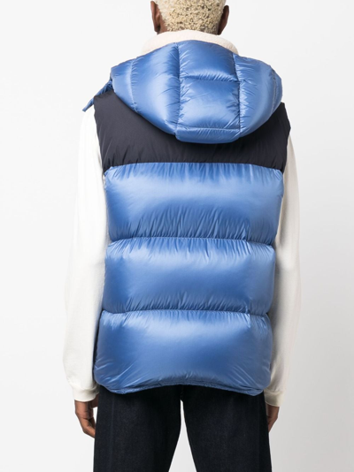 Shop Moncler Feather-down Hooded Gilet In Blue